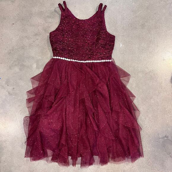 Speechless Kids Maroon lace silver rhinestone formal youth girls dress 10 NEW